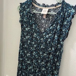 Knox Rose Floral Print MIDI Dress L blue and black floral design